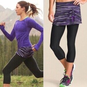 Athleta Black Night Painted Cuteness 2 In 1 Skirt Capri Leggings - Medium Petite